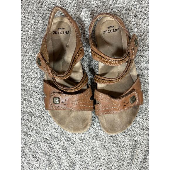 Earth Origins Brown Leather Strappy Sandals 7.5 - Picture 3 of 7